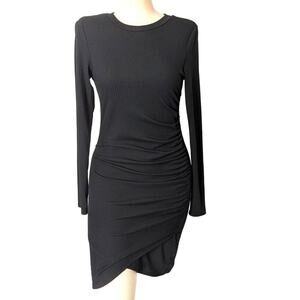 Ribbed Bodycon Mini Dress Small‎ Ruched Stretch Asymmetric Classic Minimalism